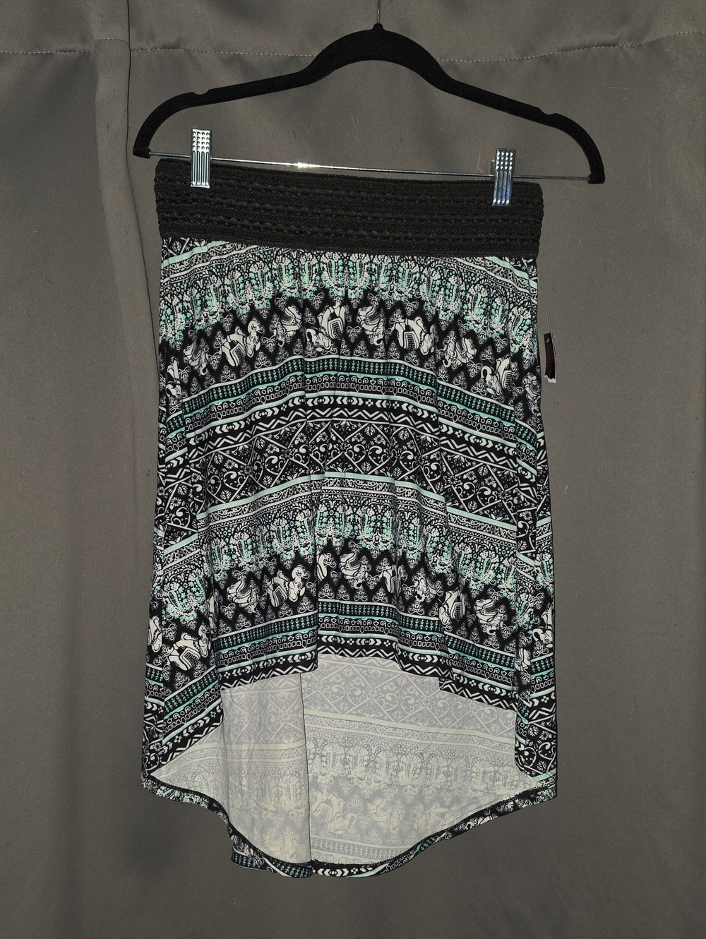 Black & Mint Printed High-Low Skirt
